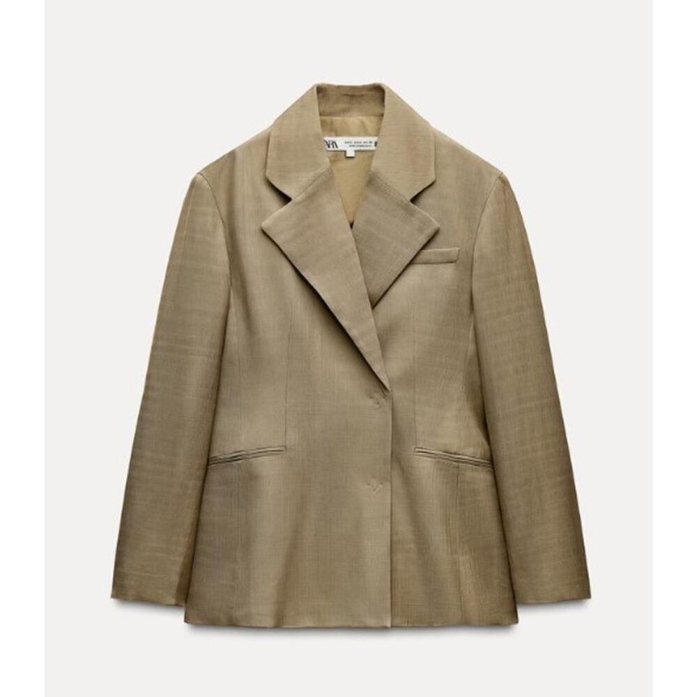 new ZARA dark khaki beige viscose oversized basic classic women's blazer jacket